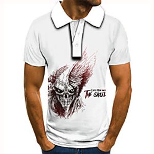 Men's Golf Shirt 3D Print Graphic Prints Skull Button-Down Short Sleeve Street Tops Casual Fashion Cool White / Sports miniinthebox