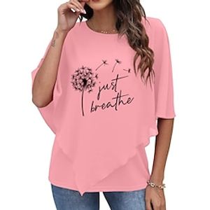 Women's Blouse Letter Daily Weekend Blouse Shirt Half Sleeve Print Round Neck Casual Green Pink Navy Blue S miniinthebox
