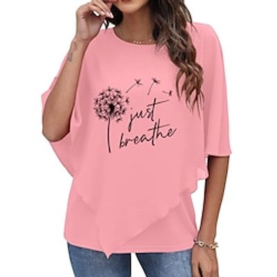 Women's Blouse Letter Daily Weekend Blouse Shirt Half Sleeve Print Round Neck Casual Green Pink Navy Blue S miniinthebox