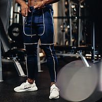 Men's Athleisure Sports Outdoor Sports Casual Sports Pants Sweatpants Pants Solid Color Full Length Patchwork Blue Black Dark Gray miniinthebox - thumbnail