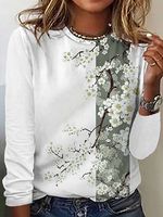 Round Neck Casual Loose Floral Print Long Sleeve T-Shirt