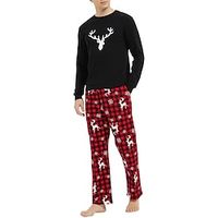 Men's Christmas Pajamas Sleepwear Pajama Set Pajama Top and Pant 2 Pieces Plaid Stylish Casual Comfort Home Christmas Daily Cotton Blend Comfort Soft Crew Neck Long Sleeve T shirt Tee Pant Drawstring Lightinthebox - thumbnail