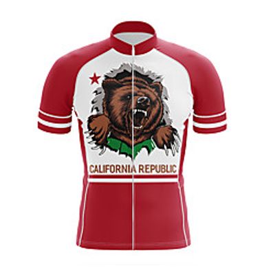 21Grams Men's Short Sleeve Cycling Jersey Summer Spandex Polyester Red and White California Republic Animal Bike Jersey Top Mountain Bike MTB Road Bike Cycling Quick Dry Moisture Wicking Breathable Lightinthebox