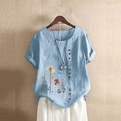 Women's Floral Theme Blouse Shirt Floral Print Round Neck Tops Green Blue White miniinthebox Women's Floral Theme Blouse Shirt Floral Print Round Neck Tops Green Blue White miniinthebox