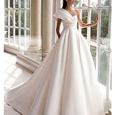Hall Formal Wedding Dresses A-Line One Shoulder Sleeveless Sweep Brush Train Satin Bridal Gowns With Ruched 2023 Lightinthebox Hall Formal Wedding Dresses A-Line One Shoulder Sleeveless Sweep Brush Train Satin Bridal Gowns With Ruched 2023 Lightinthebox
