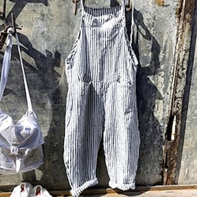 Women's Overall Striped Ordinary Dailywear Going out Straight Loose Fit Strap Yellow Red Blue S M L Fall Lightinthebox