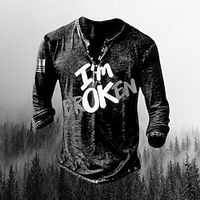Men's T shirt Tee Henley Shirt Tee Graphic Letter Henley Black 3D Print Plus Size Outdoor Daily Long Sleeve Button-Down Print Clothing Apparel Basic Designer Classic Comfortable / Sports miniinthebox - thumbnail