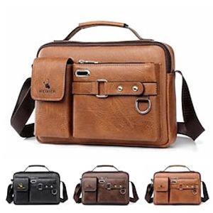 WEIXIER Mens Crossbody Bag Leather Messenger Bags Waterproof Shoulder Bag Satchel Bag Vintage Briefcase Handbags for Travel Work Business Lightinthebox