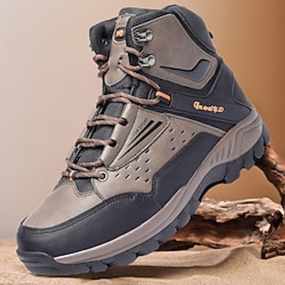 Men's Boots Plus Size Hiking Boots Trekking Shoes Hiking Walking Casual Outdoor Daily Faux Leather PU Height Increasing Slip Resistant Mid-Calf Boots Lace-up Brown Green Gray Fall Winter miniinthebox