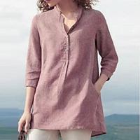 Women's Shirt Blouse Cotton Linen Plain Daily Button Pocket White 3/4 Length Sleeve Casual V Neck Spring Summer Lightinthebox