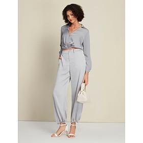 Satin Turndown Long Sleeve ShirtSatin Elegant Full Length Pants Two Piece Set