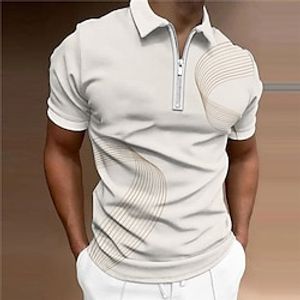 Men's Golf Shirt Curve Turndown Beige Short Sleeves 3D Print Outdoor Street Zipper Print Tops Fashion Designer Casual Breathable  Summer  Spring  Summer Lightinthebox