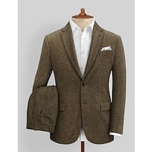 Brown Men's Wedding Tweed Suits Herringbone 2 Piece Retro Vintage Plus Size Single Breasted Two-buttons 2023 miniinthebox