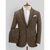 Brown Men's Wedding Tweed Suits Herringbone 2 Piece Retro Vintage Plus Size Single Breasted Two-buttons 2023 miniinthebox - thumbnail