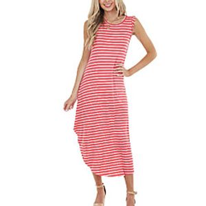 Women's A Line Dress Maxi long Dress Blue Red Sleeveless Striped Solid Color Print Summer Round Neck Casual 2021 S M L XL miniinthebox