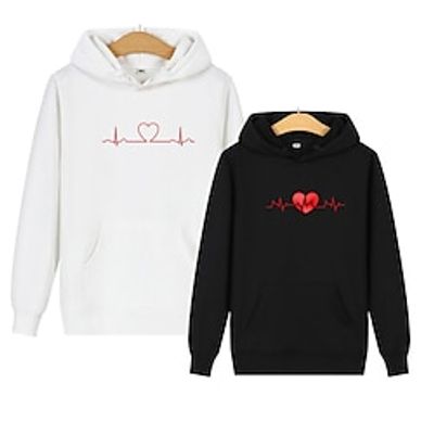 Couple's Hoodie Sweatshirt Pullover Heart Valentine's Day Active Sportswear Print Drawstring Front Pocket Black White Red Casual Sports Hooded Long Sleeve Top Micro-elastic Spring Fall Lightinthebox Couple's Hoodie Sweatshirt Pullover Heart Valentine's Day Active Sportswear Print Drawstring Front Pocket Black White Red Casual Sports Hooded Long Sleeve Top Micro-elastic Spring Fall Lightinthebox