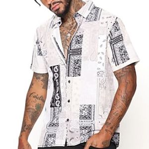 Men's Shirt Graphic Tribal Crew Neck White Hot Stamping Outdoor Street Short Sleeve Button-Down Print Clothing Apparel Cotton Fashion Casual Breathable Comfortable  Summer  Summer Lightinthebox
