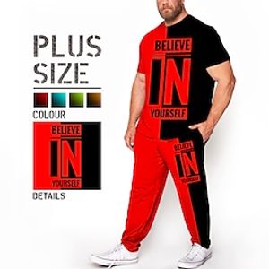 Men's Plus Size T-shirt Suits Big and Tall Color Block Crew Neck Short Sleeves Spring  Summer Fashion Streetwear Casual Outdoor Daily Tops miniinthebox