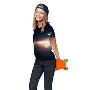 Kids Girls' T shirt Tee Short Sleeve 3D Print Galaxy Unisex Print Purple Children Tops Summer Active Daily Wear Halloween Regular Fit 3-12 Years miniinthebox