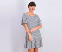 Womens Short Sleeve Stripe Fit & Flare Dress  Navy/White - thumbnail