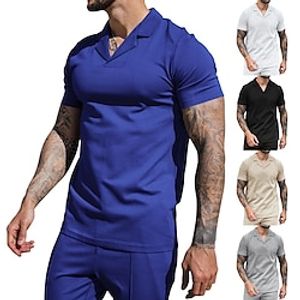 Men's Polo Shirt Golf Shirt Casual Holiday Lapel Short Sleeve Fashion Basic Plain Classic Summer Regular Fit Black White Dark navy Khaki Grey Polo Shirt Lightinthebox