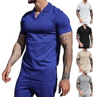 Men's Polo Shirt Golf Shirt Casual Holiday Lapel Short Sleeve Fashion Basic Plain Classic Summer Regular Fit Black White Dark navy Khaki Grey Polo Shirt Lightinthebox - thumbnail