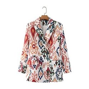 Women's Blazer Outdoor Button Floral Windproof Streetwear Regular Fit Outerwear Long Sleeve Fall claret S Lightinthebox