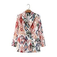 Women's Blazer Outdoor Button Floral Windproof Streetwear Regular Fit Outerwear Long Sleeve Fall claret S Lightinthebox - thumbnail
