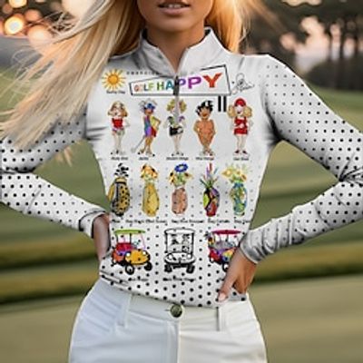 Women's Polo Shirt Golf Shirt Breathable Quick Dry Moisture Wicking Long Sleeve Golf Apparel Golf Clothes Regular Fit Zipper Stand Collar Geometry Printed Spring Autumn Tennis Golf Pickleball miniinthebox
