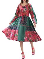 Ethnic Patchwork Drawstring Vintage Dresses