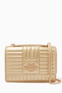 Metallic Quilted Shoulder Bag in Faux Leather