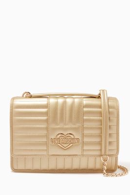 Metallic Quilted Shoulder Bag in Faux Leather