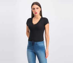 Womens Rib Lace Bodysuit  Black