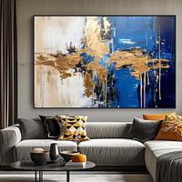 Handmade Oil Painting Canvas Wall Art Decoration Blue Gold Abstract for Home Decor Rolled Frameless Unstretched Painting Lightinthebox - thumbnail