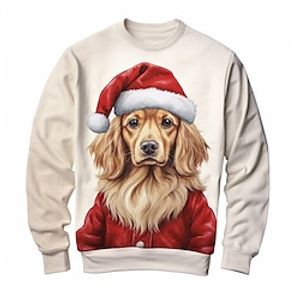 Graphic Dog Merry Christmas Fashion Daily Casual Men's 3D Print Pullover Sweatshirt Christmas Holiday Vacation Sweatshirts White Blue Crew Neck Print Spring   Fall Designer Lightinthebox
