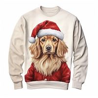 Graphic Dog Merry Christmas Fashion Daily Casual Men's 3D Print Pullover Sweatshirt Christmas Holiday Vacation Sweatshirts White Blue Crew Neck Print Spring   Fall Designer Lightinthebox - thumbnail