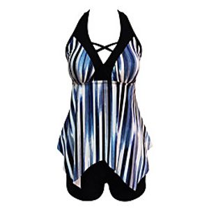 Women's Tankini Swimwear Quick Dry Stretchy Sleeveless Backless 2 Piece - Swimming Surfing Snorkeling Stripes Summer Lightinthebox