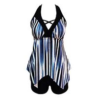 Women's Tankini Swimwear Quick Dry Stretchy Sleeveless Backless 2 Piece - Swimming Surfing Snorkeling Stripes Summer Lightinthebox - thumbnail
