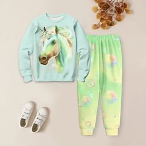 Girls' 3D Unicorn Sweatshirt  Sweatpants Set Pink Long Sleeve 3D Printing Spring Fall Active Fashion Cute Polyester Kids 3-12 Years Crew Neck Outdoor Street Date Regular Fit Lightinthebox
