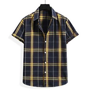 Men's Shirt Plaid Short Sleeve Casual Tops Simple Classic Collar Black Navy Blue miniinthebox