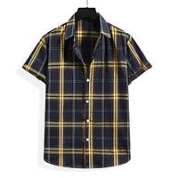 Men's Shirt Plaid Short Sleeve Casual Tops Simple Classic Collar Black Navy Blue miniinthebox - thumbnail