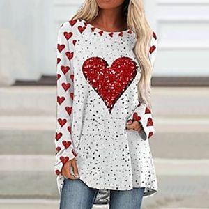 Women's T shirt Tee Graphic Heart White Red Purple Print Long Sleeve Valentine's Day Daily Weekend Fashion Round Neck Regular Fit Spring   Fall Lightinthebox