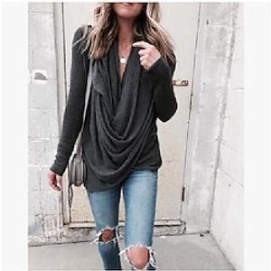 ebay aliexpress wish2018 autumn loose temperament irregular pile collar long slim t-shirt top Lightinthebox