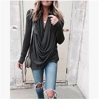 ebay aliexpress wish2018 autumn loose temperament irregular pile collar long slim t-shirt top Lightinthebox - thumbnail