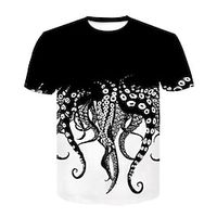 Graphic Octopus Fashion Designer Basic Men's 3D Print Short Sleeve Shirt T shirt Tee Cthulhu T Shirt Tee Top Street Vacation Going out T shirt Black  White Black Short Sleeve Crew Neck Shirt Summer Lightinthebox - thumbnail