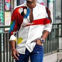 Graphic Parrot Comfortable Fashion Casual Men's Shirt Button Up Shirt Casual Shirt Holiday Daily Wear Vacation Spring Fall Henley Long Sleeve White, Red, Blue S, M, L Polyester Shirt Lightinthebox
