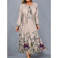 Women's Plus Size Curve Casual Dress Dress Set Two Piece Dress Floral Midi Dress Long Sleeve Print Crew Neck Fashion Outdoor Pink Blue Fall Winter L XL XXL 3XL 4XL Lightinthebox - thumbnail