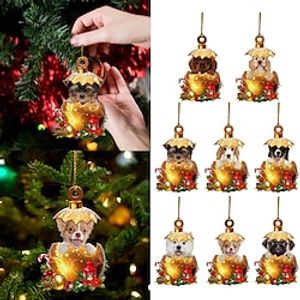 8pcs/set Christmas Tree Ornaments Dog Hanging Decorations Cute Dog Christmas Ornament 2023 New 2D Acrylic Crafts Hanging Ornament New Year Festive Party Supplies Room Hanging Decor miniinthebox