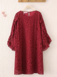 Fashion Lace Ruffle 3/4 Sleeve Lining Midi Dresses