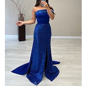 Mermaid  Trumpet Evening Gown Black Dress Dress Wedding Court Train Sleeveless Strapless Satin with Pearls Sequin 2023 Lightinthebox